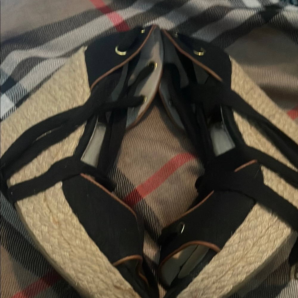 Michael Kors Black and Cream Espadrille Wedges